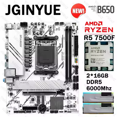 JGINYUE B650M PRO Motherboard AMD Ryzen 5 7500F AM5 2*16GB DDR5 6000Mhz RAM Dual Channel Support PCI