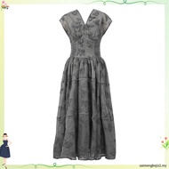 Ligáya 2024 summer new French retro V-neck cinched waist print long dress 21273
