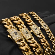 Stainless steel Bracelet Miami Cuban Plated 18K Gold Men's Jewelry High Polished 8-14MM Chain Luxury