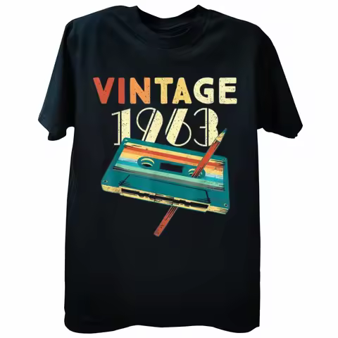 New Men 1963 Music Cassette 60th Birthday Gifts 62 Years Old T Shirt Oversize Printed Short Sleeve V