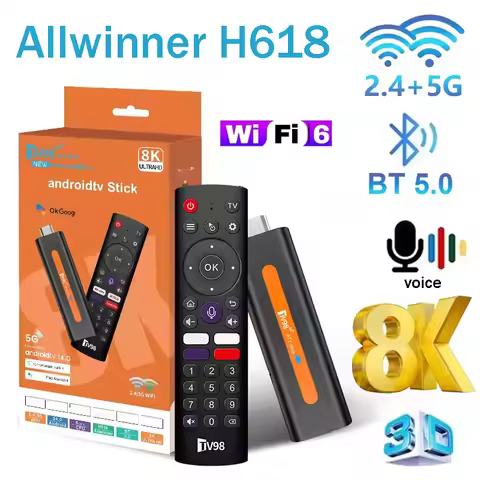 TV98 ATV H618 Smart TV Stick Android 14 BT5.0 ATV Allwinner H618 Quad Core 4G 5G Dual Wifi 6 HD 8K 4
