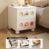 Creamy Style Solid Wood Nightstand Childrens Room Small Storage Cabinet Cute Dopamine Storage Cabine