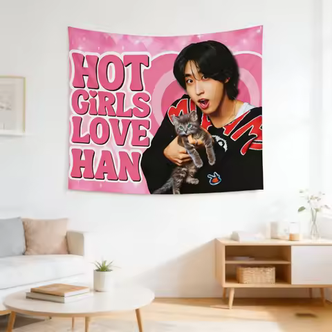 SKZ Han Jisung Pink American Flag Tapestry Kpop Idol Tapestry Pink American Flag Tapestry Bedroom Ae
