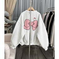 ÁO SWEARTER NỮ HOODIE KHÔNG NÓN PHỐI HÌNH NƠ 2 MÀU XÁM/ĐEN SIÊU XINH THU ĐÔNG