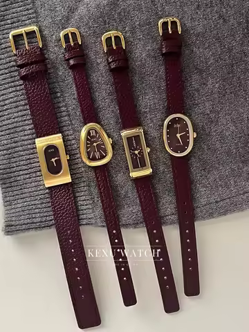 IEKE Watch Elegant Brown Leather Strap Watch for Women, Dainty Rectangular/Square/Oval/Snake Head Fa