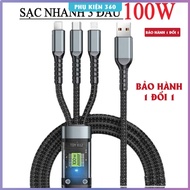 100W 3-Head Charging Cord - “1.2m long”. 3-in-1 Anti-break, Anti-Tangle Charging Cable. 3 in 1 charg