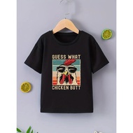Premium Casual T-Shirt Kids T-Shirt With Cool Cartoon Rooster Print "Guess What Chicken Butt" Design