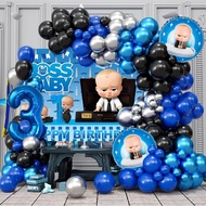 90pcs Blue Boss Baby Balloon Garland Arch Kit with Number Foil Balloon for Boy 1-9th Birthday Party 