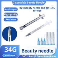 skin point needles Beauty needles 34G1.5mm 2.5mm 4mm 6mm and 1ML syringe Portfolio selling