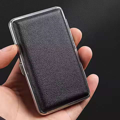 Portable Leather Cigarettes Case 20-piece Cigarettes Carrying Box Metal Frame Cigarettes Holders Fle