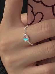 1 pieza S925 plata esterlina de moda dulce estilo con cadena Anillo con sintético piedra de luna para de mujeres Bisutería regalo