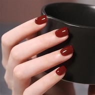 24 Pieces Square Short Nail Art Retro Red Nail Stickers Detachable Nail Pieces for Women