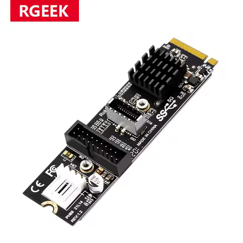 RGEEK M.2 M Key NVME PCIe to USB 3.1 Front Panel Expansion Board Card 10Gb TYPE-E + 5Gb 20 Pins 2 Po