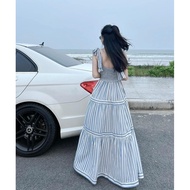 BEAUTIFUL BLUE STRIPED SHOULDER MAXI DRESS BG