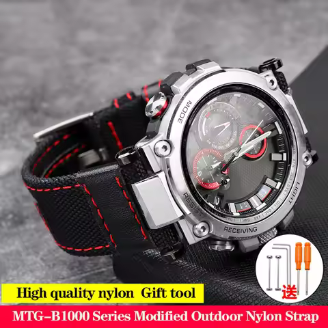 Nylon Canvas Leather Watchband Modified MTG B1000 for G-SHOCK C-asio Watch MTG-B1000 Series Outdoor 