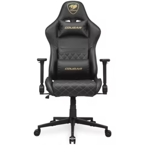 cougar armor one v2 gold gaming chair, choices of breathable pvc leather or woven fabric,4d folding