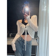 Blouse Fashion Retro Hot Girl Suit Top Sweet Hot Female Summer Sling Cardigan Sunscreen Layered Two-Piece Halter Neck PEGV