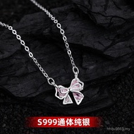 Exquisite Bow Elegant Pendant Female Sterling Silver High-End S999 Clavicle Chain Light Luxury Pure 