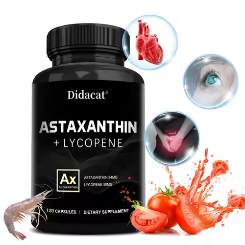 Astaxanthin 24mg + Lycopene 50mg , Natural Antioxidant From Microalgae Astaxanthin Supplement, Suppo