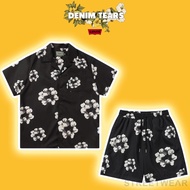 -Denim Tears Cactus Tears Wreath T-Shirt/Denim Shorts, Men's Summer Set, Men's short sleeve Shirt