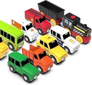 Mykafort Wooden Train Set Accessories Toy Cars Family (10 PCS) Compatible with All Major Brands Trac