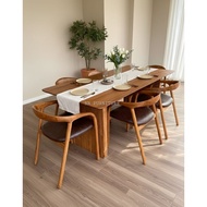 Dining Set Kayu Jati Moden 6 Seater – Meja Makan Teakwood + Kerusi Cushion Leather