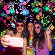 Avezano Neon Glow in The Dark Backdrop Paint Splatter Graffiti Glow Party 80s 90s Themed Birthday Ba