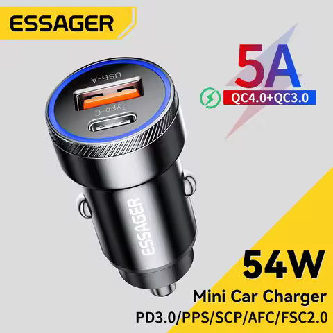 Essager 54W USB Car Charger 5A Fast Charge 3.0 QC PD 3.0 SCP AFC 30W USB Type C Quick Charging For i