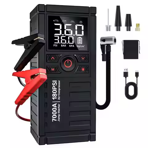 7000A Car Battery Jump Starter with Air Compressor - Auto Portable Tire Inflator 29800mAh Battery Po