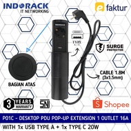 P01C - DESKTOP PDU POP UP INDORACK 1 OUTLET WITH 1x USB TYPE a + 1x USB TYPE C 20W GERMANY SOCKET 16