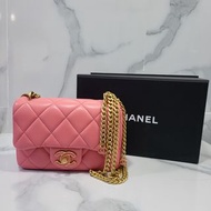 「可簽卡 +0%」Chanel Mini Square Flap Bag 18cm 琺瑯扣 粉紅色