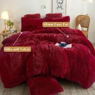 3pcs Burgundy Fluffy Plush Duvet Cover Set, Luxury Soft Solid Color Plush Duvet Cover Set, Suitable 