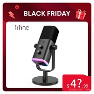 FIFINE AM8 XLR/USB Gaming Microphone for Podcast Recording, Dynamic RGB Mic with Quick Mute, headpho