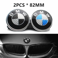 【ready stock】 BMW 2pcs*82mm 2 Pin Imitation Carbon Fiber Hood/Trunk Bonnet Boot Logo Badge Emblems F