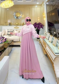 AURA DRESS GAMIS RUBY MIX BRUKAT DRESS TERBARU MOTIF BUNGA CANTIK GAMIS LEBARAN BAYAR DI TEMPAT