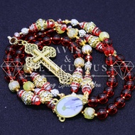 Rosary Handmade Red Quarts & Yellow Fire Agates (Gold) Religious Catholic Christian Cross Rosary Lon