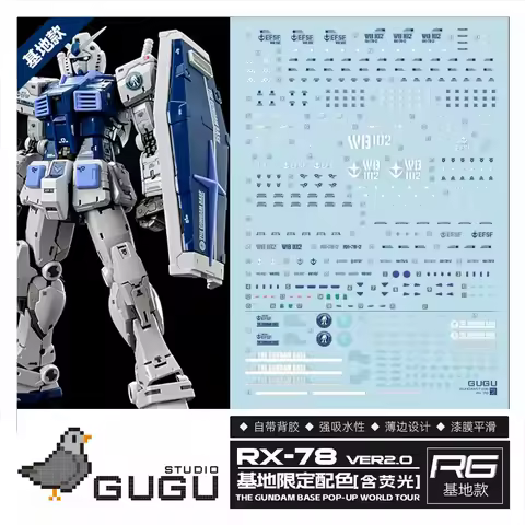 GUGU Decal GU‑RJD080 HD Fluorescent Waterslide Decal for RG 1/144 RX‑78 Ver 2.0 The Base POP‑UP Hobb
