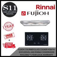 Fujioh 2 Burner Glass Cooker Hob FH-GS5520SVGL and Rinnai Cookerhood RHS139SS * 1 YEAR LOCAL WARRANTY