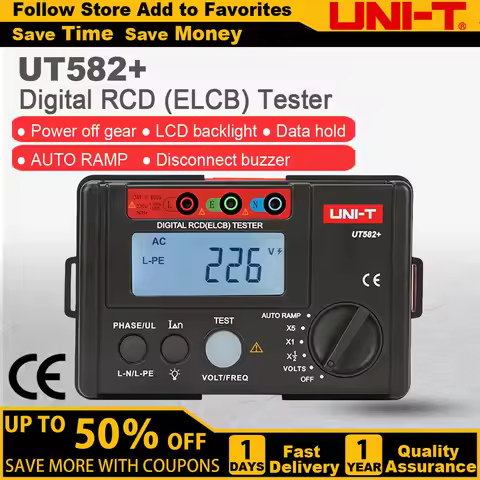 UNI-T UT582+ Digital RCD (ELCB) Tester AUTO RAMP Leakage Circuit Breaker Meter with Mis-Operation Bu