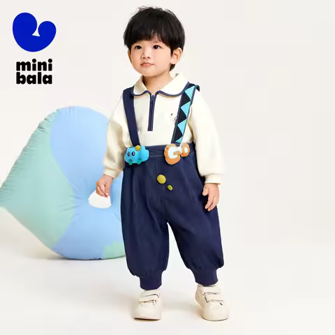 Mini Bala Long Pants Boys and Girls Jeans 2024 Spring New Baby Suspender Pants