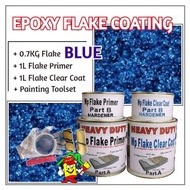 BLUE FLAKE • Epoxy Flake Coating Set c/w Painting Toolset • Refurnishing Floor • No Hacking • Waterproofing