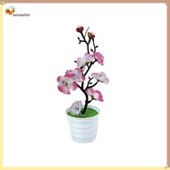【TWINKLEF】Artificial Wax Flower Potted Plant with 7 Blooms 2 Buds Wavy Pot Home Office