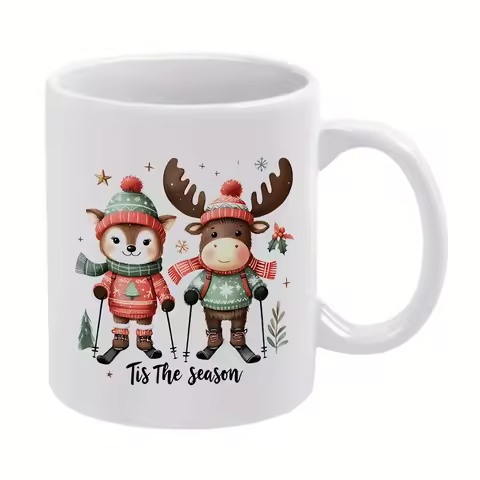1pc,11oz,Fox, Moose Ceramic Coffee Mug, Perfect for All Seasons, Ideal Gift for Friends & Family, Dr