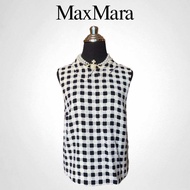 Max Mara เสื้อแขนกุดคอปกลายตารางสีขาวดำ