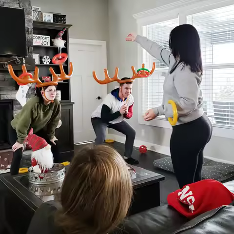 Christmas Inflatable Reindeer Antler Ring Toss Game Antler Shape Balloon Toys Birthday Family Christ