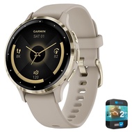 010-02785-02 Venu 3S Health Fitness GPS Smartwatch Gold Steel Bezel w/French Gray Case 41mm Bundle w