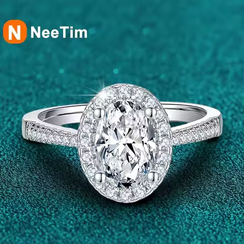 NeeTim 1CT 2CT D VVS1 Oval Cut Moissanite Rings for Women 925 Sterling Silver Lab Dimond Engagement 