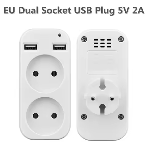 2025 EU Plug Power Strip Adapter Wall Double AC Socket Portable 2 USB Port for Mobile Phones 1200W 2