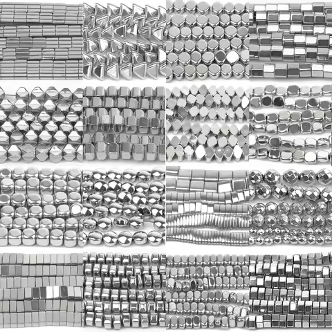 AAA Rhodium Hematite Loose Beads Charms Heart Star Tube Faceted Irregular Geometric Shape Beads For 