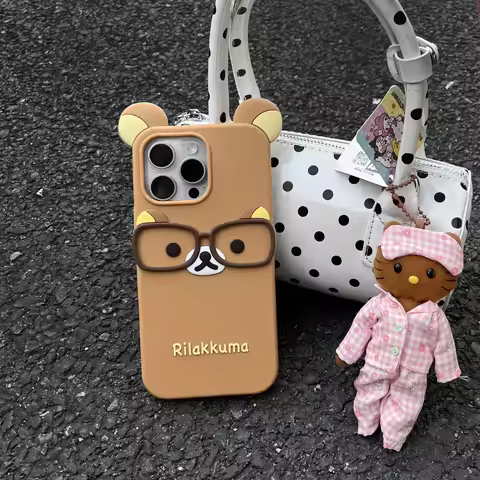 Cute Glasses 3D Rilakkuma For iPhone 17 16 15 14 13 12 11 Pro Max Plus 6 7 8 Plus Silicone Soft Cove
